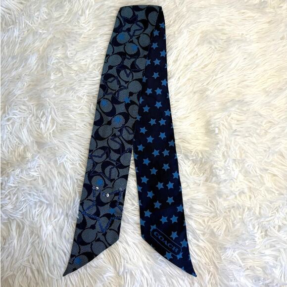 y2k COACH Blue Silk Bag Scarf Star - Picture 1 of 4